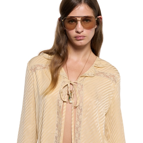 Chemise en jacquard de soie à motif GG en diagonale