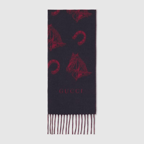 Silk wool equestrian jacquard scarf