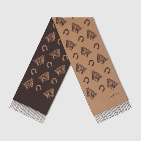 Silk wool equestrian jacquard scarf
