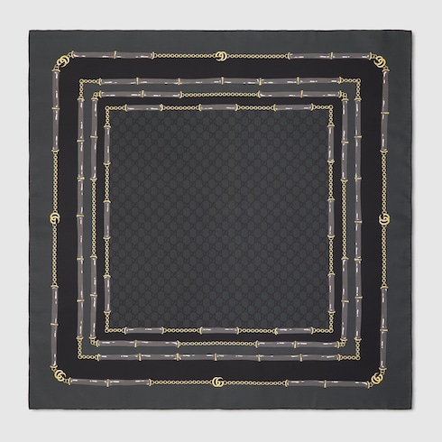 Vierecktuch aus GG Seidenjacquard mit Print