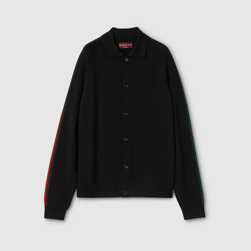 Cardigan en laine tricotée et soie avec bande Web