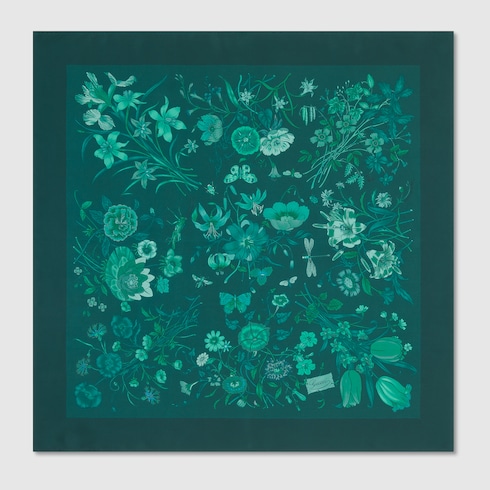 Carré in twill di seta con stampa Flora