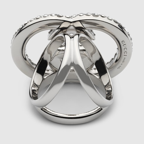 Crystal Interlocking G carré ring 