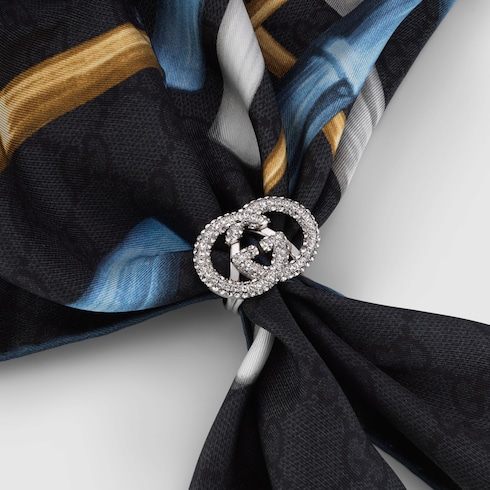 Crystal Interlocking G carré ring 