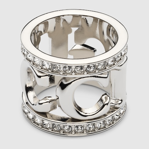 Gucci logo carré ring with crystals
