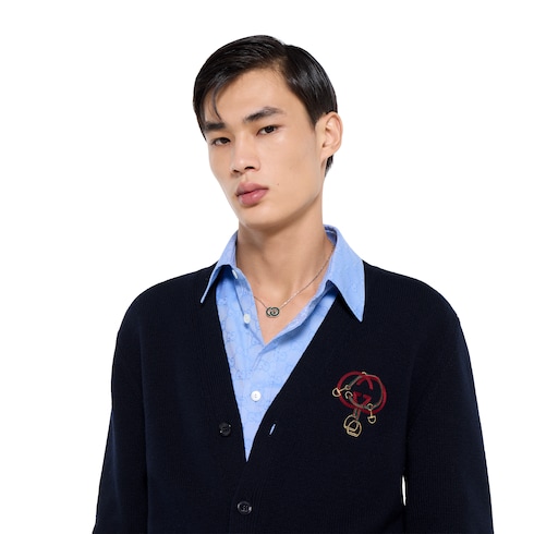 Knit wool cardigan with embroidery