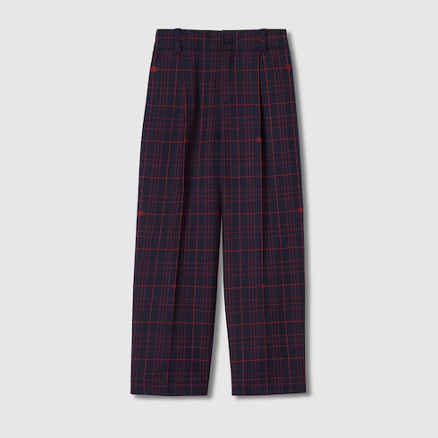 Pantalon pour enfant en laine à carreaux à motif Double G