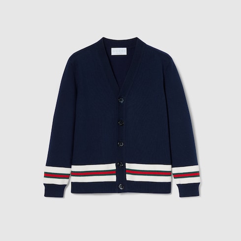 Cardigan bambino in cotone con nastro Web