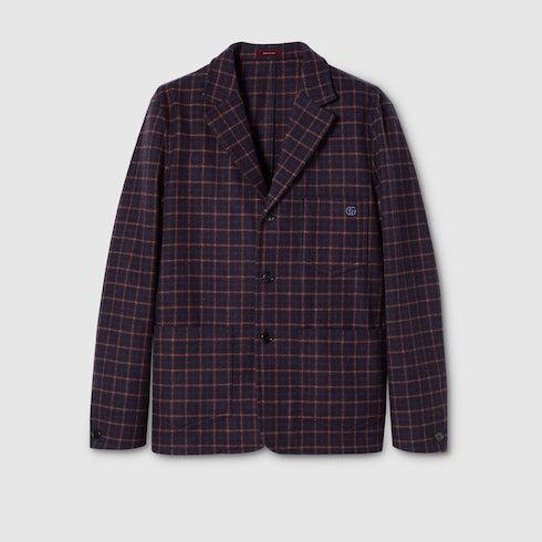 Veste à simple boutonnage en laine à carreaux