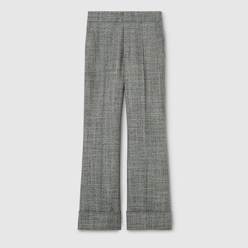 Wool grisaille trousers with embroidery