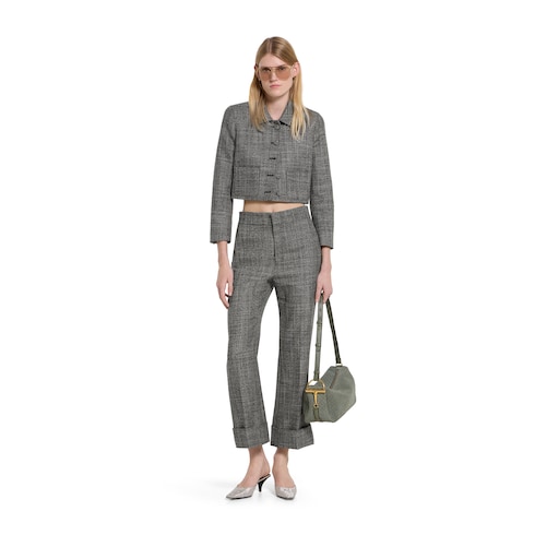 Wool grisaille pants with embroidery