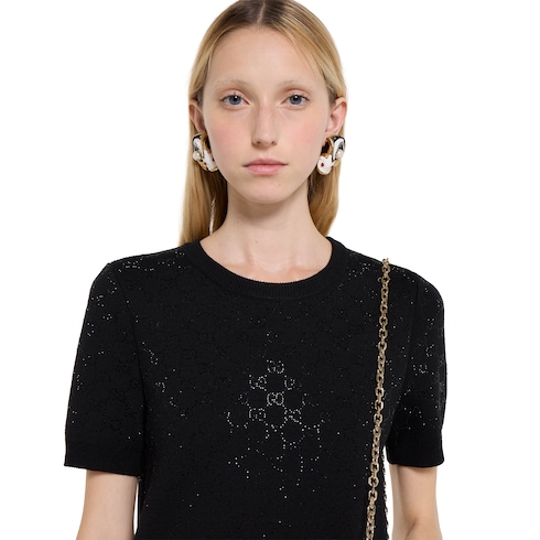 Kleid aus feiner Wolle mit GG Kristallen