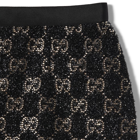 Embroidered wool tweed lamé skirt 