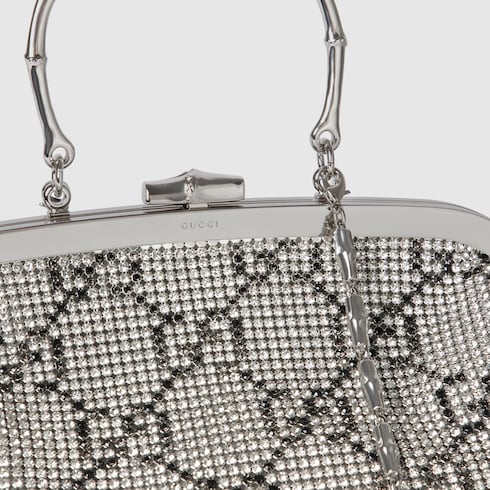 Borsa da sera Crystal con manico superiore misura media in pelle tortora con cristalli