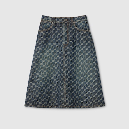 Falda de jacquard de denim de algodón con GG