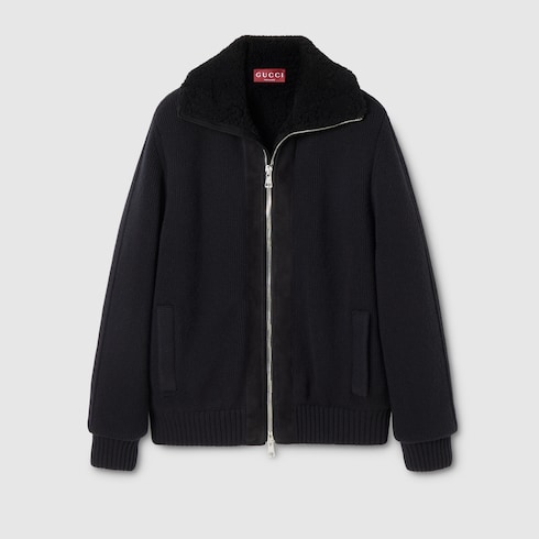 Woven stitch knit wool cardigan 