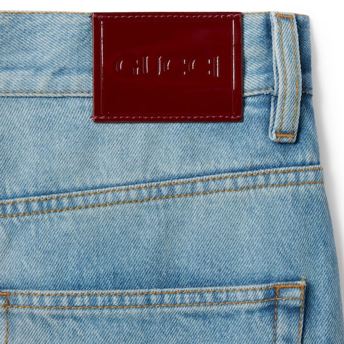 Flared bleached cotton denim pants