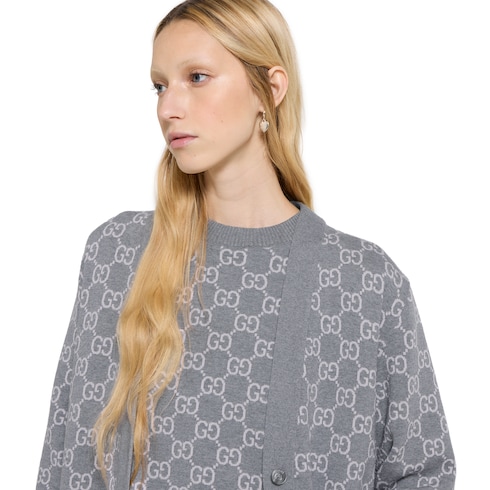 Cardigan reversibile in lana fine GG jacquard