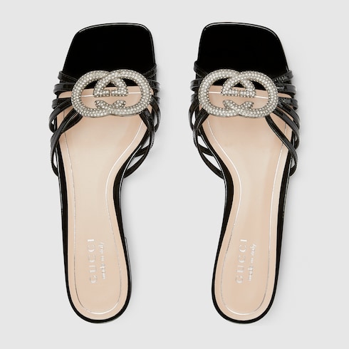 Sandalo slider donna con Incrocio GG con cristalli