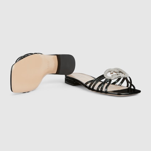 Sandalo slider donna con Incrocio GG con cristalli