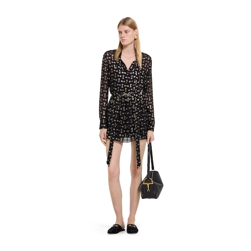 马衔扣切丝桑蚕丝连衣裙