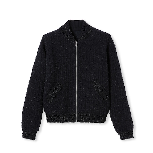 Giacca in lana bouclé lamé con zip