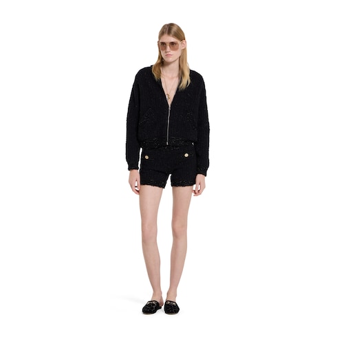 Giacca in lana bouclé lamé con zip