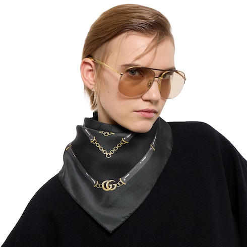 Pañuelo cuadrado jacquard seda estampado GG