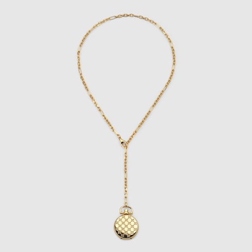 GUCCI インターロッキングGゴルメットネックレス GG motif locket chain necklace in gold-toned brass | GUCCI® US
