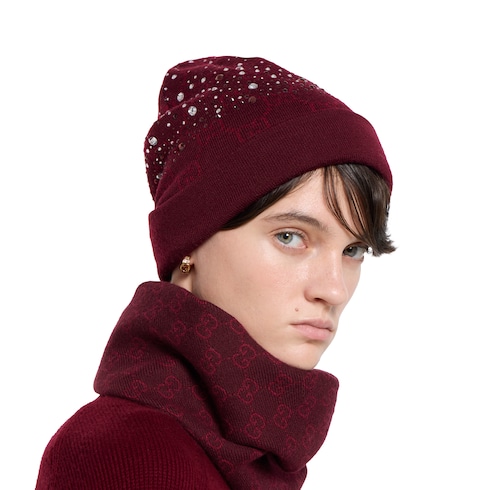 Bonnet en laine GG avec cristaux