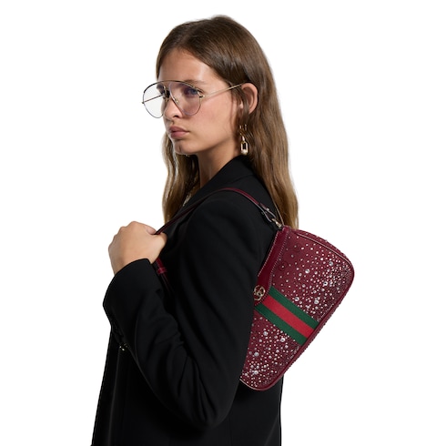 Kleine Ophidia Schultertasche mit Kristallen