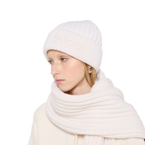 Cappello in lana cashmere con ricamo