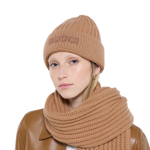 Wool cashmere hat with embroidery