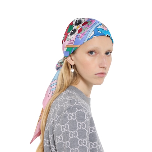 Carré en twill de soie à imprimé Gucci Besties