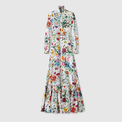 Robe longue en twill de soie imprimé