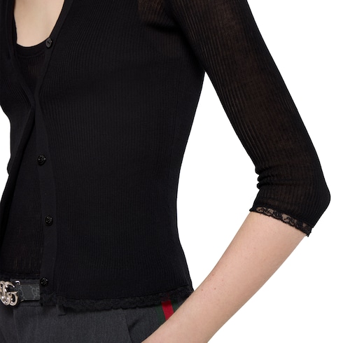 Cardigan aus gerippter Baumwolle mit Stickerei