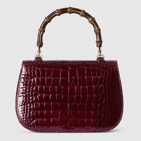 Gucci Bamboo 1947系列鳄鱼纹中号竹节手袋