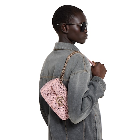 Kleine GG Marmont Schultertasche mit Kristallen