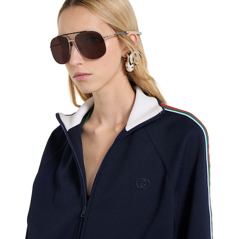 Chaqueta con zipper de jersey técnico con tribanda Web