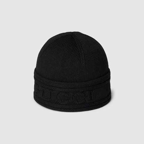 Knit wool hat with Gucci logo