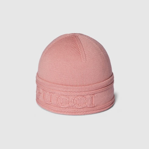 Knit wool hat with Gucci logo