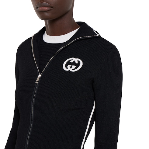 Ribbed zip jacket with intarsia