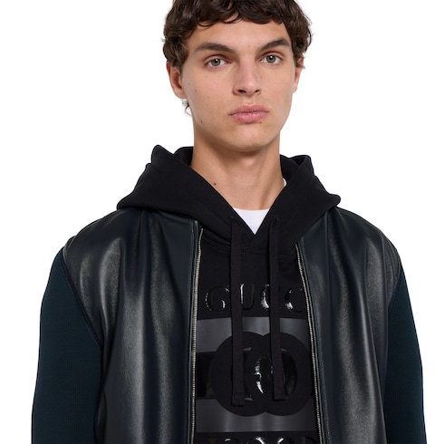 Nappa leather and knit bomber jacket