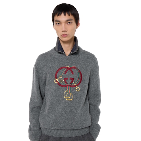 Knit wool jumper with embroidery