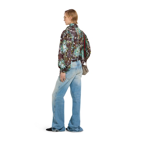 Flared bleached cotton denim trousers