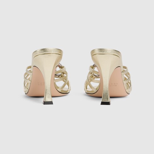 Sandalo slider donna con Incrocio GG con cristalli