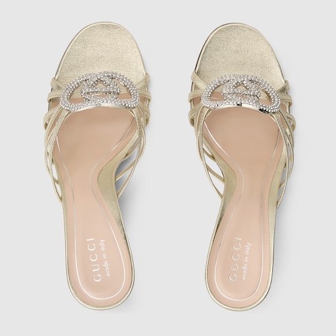 Sandalo slider donna con Incrocio GG con cristalli