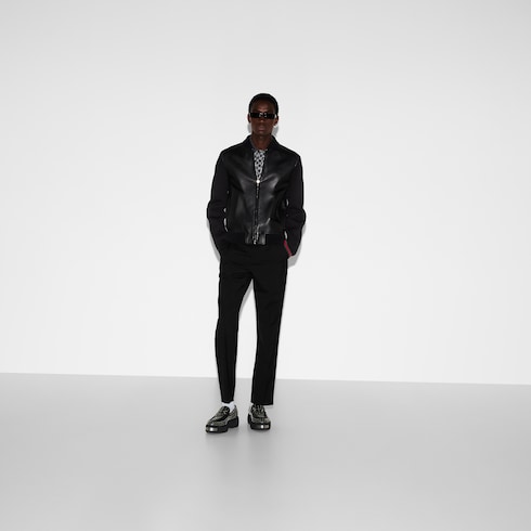 Blouson aviateur en maille et cuir nappa