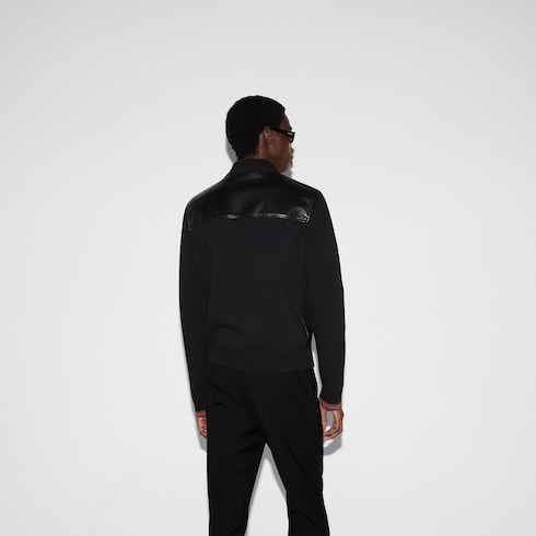 Chaqueta bomber de punto y piel napa