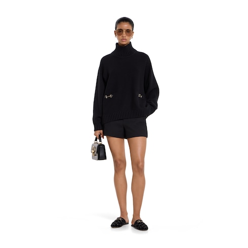 饰马衔扣羊毛山羊绒混纺针织套衫